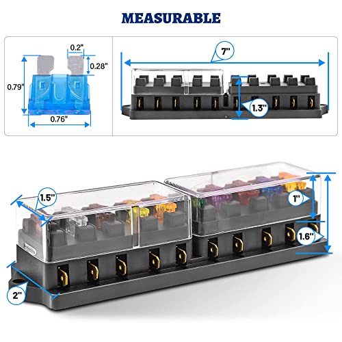 RED WOLF Car 10 Way Fuse Block Blade Fuse Box Standard Circuit Fuses Holder Fit Car Trailer Truck SUV Boat Marine Auto RV Power Distribution Panel Damp-Proof Cover DC 10-32V - size: 10 Way