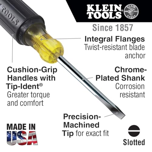 Klein Tools 85078 Screwdriver Set, Made in USA, All-Purpose Screwdriver Kit has 4 Phillips and 4 Flat Head Tips, Non-Slip Cushion Grip, 8-Piece - style: 8-Piece Set