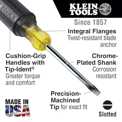 Klein Tools 85078 Screwdriver Set, Made in USA, All-Purpose Screwdriver Kit has 4 Phillips and 4 Flat Head Tips, Non-Slip Cushion Grip, 8-Piece - style: 8-Piece Set