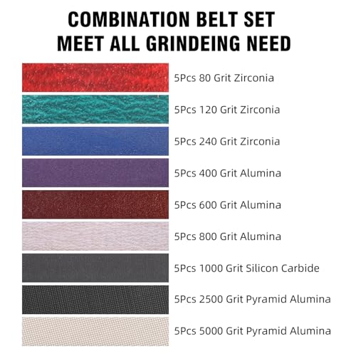 1/2" x 18" Sanding Belts for Belt Sander, 5Pcs for Each grit 80-5000, 45Pcs - color: Assorted Grit(80-5000)