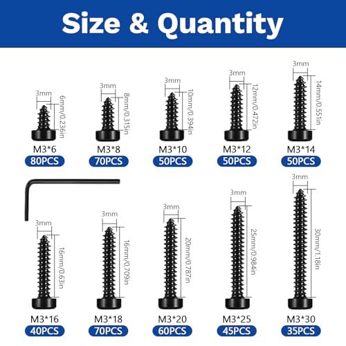 Hex Socket Head Screws, 550 Pack, M3x6/8/10/12/14/16/18/20/25/30mm, Stainless Steel, Full Thread Self Tapping Bolts for Furniture Machinery Electrical Appliances