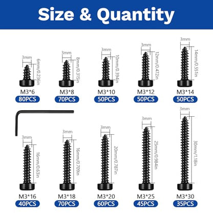 Hex Socket Head Screws, 550 Pack, M3x6/8/10/12/14/16/18/20/25/30mm, Stainless Steel, Full Thread Self Tapping Bolts for Furniture Machinery Electrical Appliances