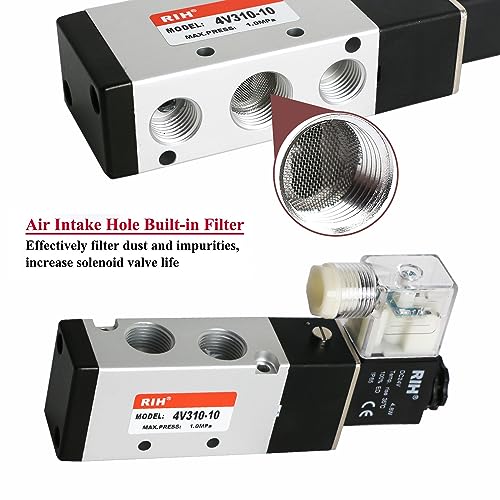 RIH Pneumatics Solenoid Valve 4V310-10 12V/24V/110V Series Single Coil Pilot-Operated Electric 2 Position 5 Way Connection Type (DC24V/Junction Box, 3/8"NPT) - size: DC24V/Junction Box, style: 3/8"NPT