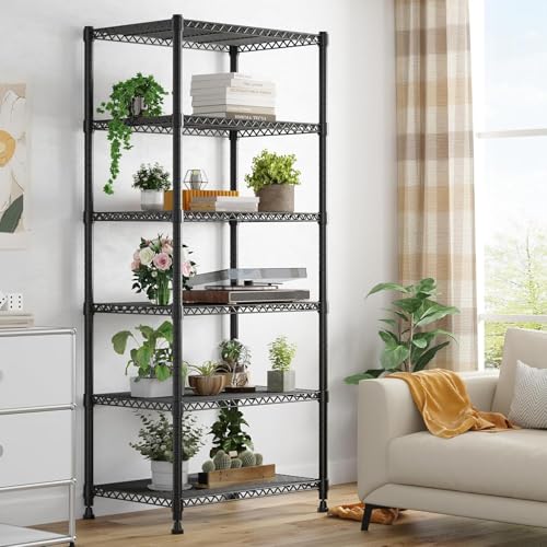 Storage Shelves - 6 Tier Metal Shelving Unit, 14" D × 30" W × 70" H - color: Black, size: 14"D X 30"W x 70"H, 6 Tier