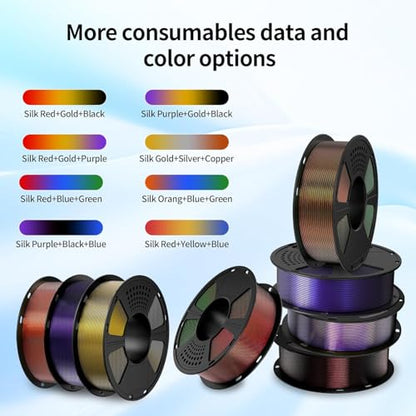 GIANTARM Silk PLA Tri Color Filament 1.75mm 1kg (2.2lb), Metallic Shiny Triple Color Red/Gold/Purple Silk PLA Filament, ±0.02mm Accuracy, Neatly Wound, Non-Clogging, Red& Gold & Purple - color: Red Gold Purple