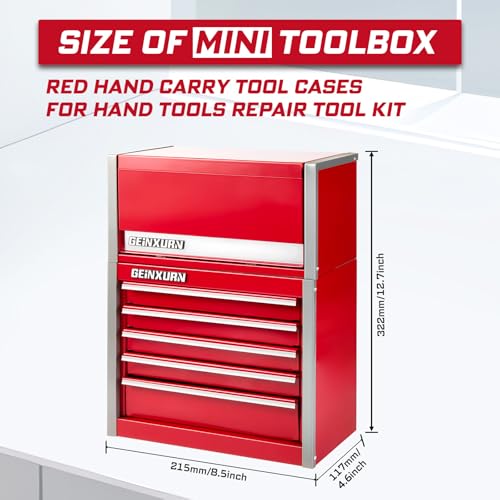 Geinxurn 8-Drawer Rolling Red Tool Box, Heavy Duty Micro Roll Cab Steel Stackable Tool Chest with Lockable Drawers, 2-in-1 Large & Compact Combo Set (3-Drawer + 5-Drawer) for Garage, Workshop - color: RED