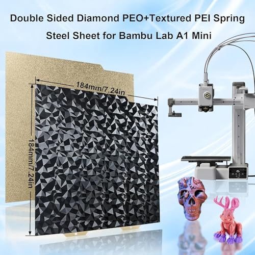 IdeaFormer-3D Diamond PEO Textured PEI Build Plate for Bambu Lab A1 Mini, PEO PEI Textured Spring Steel Plate Flexible PEO PEI Sheet 184x184mm for Bambu A1 Mini - color: Smooth PEO+Textured PEI