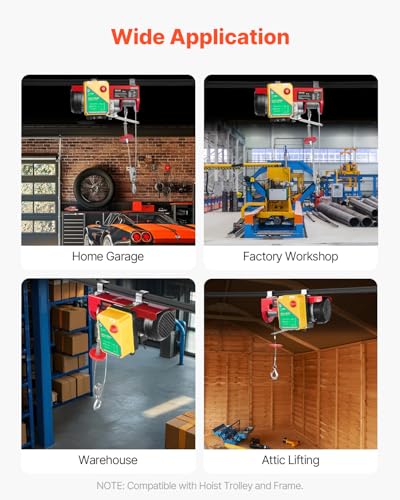 VEVOR Electric Hoist, 1760 lbs 120V Electric Winch with 328 ft Wireless Remote Control, 40 ft Single Cable Lifting Height, Single/Double Slings, Emergency Stop, Lift Hoist for Garage Warehouse Factory - size: 1760LBS Wireless
