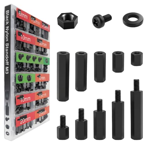 EEEEE M3 Black Nylon Standoff Screws Spacers Nuts for Motherboard & PCB Mounting Hardware Circuit Board Assortment kit (600pcs) 6mm 10mm 15mm 20mm 25mm