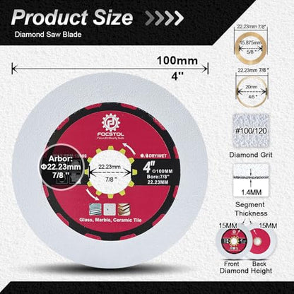 FOCSTOL Diamond Glass Cutting Disc 3pcs 4''(100mm) - size: 4''(100mm)
