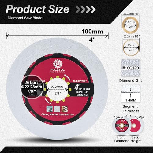 FOCSTOL Diamond Glass Cutting Disc 3pcs 4''(100mm) - size: 4''(100mm)