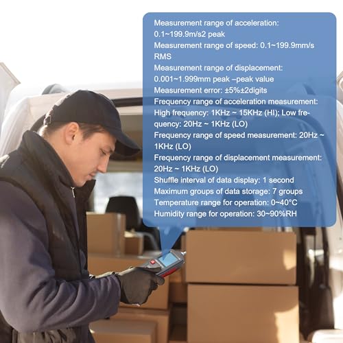Vibration Meter Digital Vibration Meter Measures 0.1~199.9m/s² Acceleration, 0.001~1.999mm Displacement & 0.1~199.9mm/s Velocity Vibration Detector Used for Industrial (Model AMF116) - style: Model 3