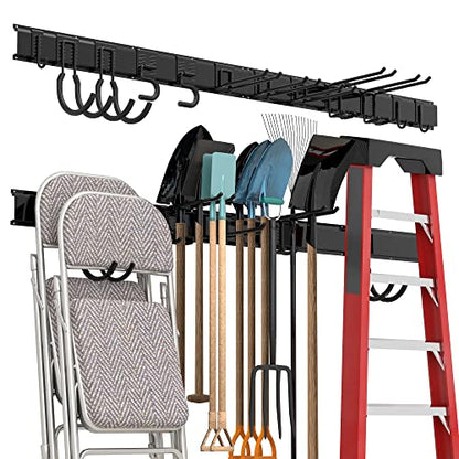Sttoraboks Garage Tool Storage Rack, Heavy Duty Garage Storage Organizer Rack System Wall Mounted Tool with 12 double hooks, 4 rails Garden Tool Rack - size: 68inch 4 panels+12 hooks