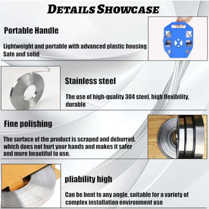 100Ft Banding Strapping Kit with Organizer and Tensioner Tools,304 Steel Strapping Banding Kit with 100 Steel Buckles,Steel Strapping Banding Kit for Transportation Industrial Piping