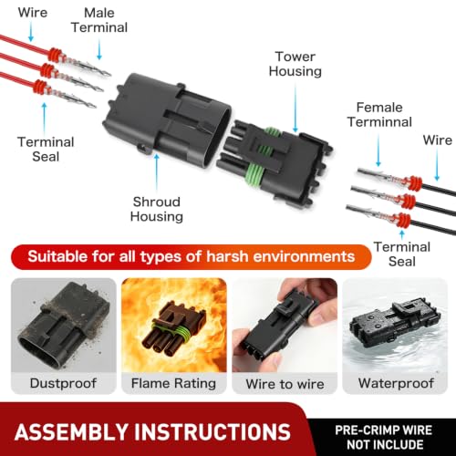 Nilight 140PCS 10 Kits 3 Pin Waterproof Automotive Electrical Connector Kit - size: 3Pin Spark Plug Connector 140PCS