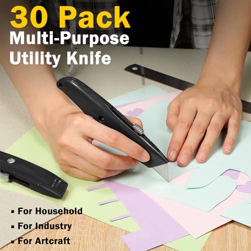 Reginary 30 Pcs Box Cutters Bulk, Utility Knives, Black - color: Black