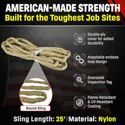 Chenango Supply VR4 25ft Tan Endless Round Polyester Rigging Sling - size: 25 ft