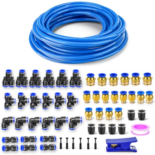 56PCS Blue PU Air Hose Pipe Tube Kit, 4mm OD 2.5mm ID, 50FT - color: Blue, size: 4mm OD x 50FT