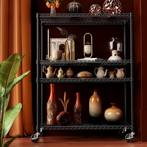 IZEUK Garage Shelving Wide Storage Shelves 4 Tier Metal Shelves 3200 LBS Heavy Duty Adjustable Utility Shelf Rack Black 23.6" D x 53.1" W x 73.6" H - color: Black, size: 4 Tier, 23.6" D x 53.1" W x 73.6" H