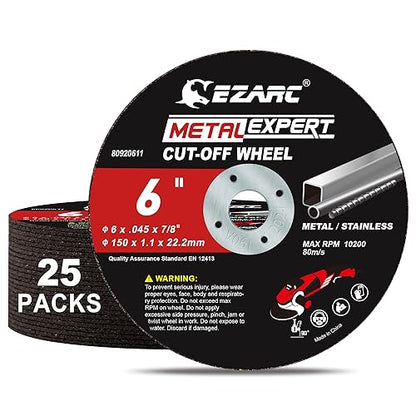 EZARC Metal Cut Off Wheels, 6'' x .045'' x 7/8'', 25-Pack - size: 25PCS 6'' x .045'' x 7/8''