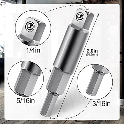 ANCIRS 2 Pack 3/16 to 5/16 Service Wrench Hex Key Adapter, Silver