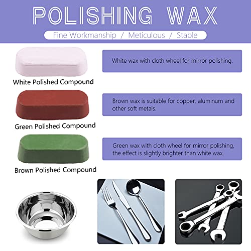 Swpeet 3" Buffing Polishing Wheels Polish Pad 8Pcs Kit with 3Pcs Polishing Compounds and 1/4" Drill Shank, White Cotton(50Ply)/ Yellow Cotton(36Ply)/Coarse Linen/Denim Wheels for Bench Grinder