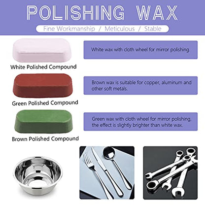 Swpeet 3" Buffing Polishing Wheels Polish Pad 8Pcs Kit with 3Pcs Polishing Compounds and 1/4" Drill Shank, White Cotton(50Ply)/ Yellow Cotton(36Ply)/Coarse Linen/Denim Wheels for Bench Grinder