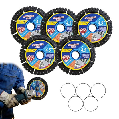 5 Pack Diamond Multi-Purpose Saw Blades, 4.5" Diamond Blade for Angle Grinder, Versatile Cutting Disc for Cutting Tile, Marble, Quartz, Stone, Metal & Plastic, Wet or Dry Use