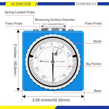 Z Axis Zero Setting 0-0.1'' X 0.001'', 2" Zero CNC Instrument Setter,CNC Machining Center Blade Adjuster,for CNC Lathe,Milling Machine,Drilling Machine