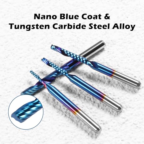 Genmitsu 1/8 Inch Shank 10pcs Carbide Spiral O Flute (Single Flute) End Mill CNC Router Bits, Solid Nano Blue Coat, for Woodworking Cutting Carving Wood Acrylic PVC PCB MDF, OS10A - style: O-Flute 10pcs