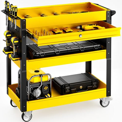 4 Tier Rolling Tool Cart, 400LBS Heavy Duty Tool Service Cart - color: Yellow