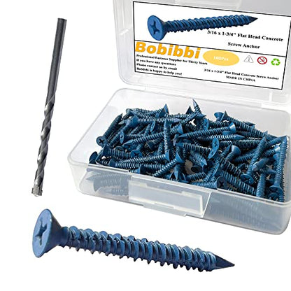 3/16 x 1-3/4" Flat Head Concrete Screw Anchor, for Anchoring to Masonry, Block or Brick (100Pcs) - size: 3/16 x 1-3/4", style: Flat Head