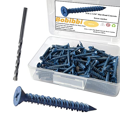 3/16 x 1-3/4" Flat Head Concrete Screw Anchor, for Anchoring to Masonry, Block or Brick (100Pcs) - size: 3/16 x 1-3/4", style: Flat Head