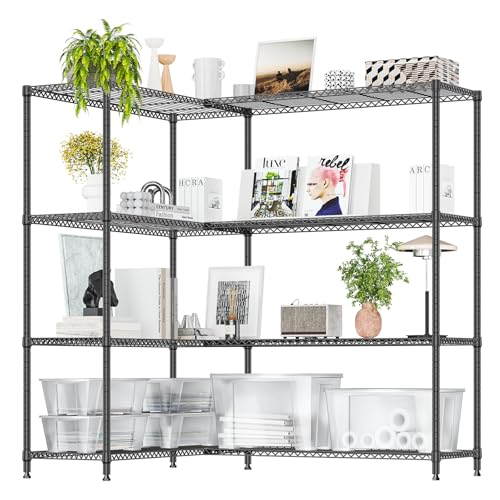 IZEUK Linked Storage Racks, DIY Adjustable Heavy Duty Metal Shelving Unit for Corner, Ideal for Kitchen, Garage, Warehouse, and Garden (Black, 4 Tiers, 15.7" D x 33.5" W x 59.5" H, 1147 lbs Capacity) - color: Black, size: 4 Tier, 15.7" D x 33.5" W x 59.5"