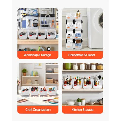 Transparent Plastic Stackable Organizer Bins 27.7 x 14 x 13 cm, 8 Pack