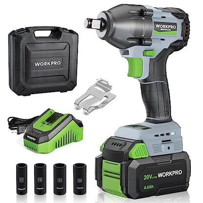 WORKPRO Cordless Impact Wrench 1/2", 20V Brushless Impact Gun, High Torque