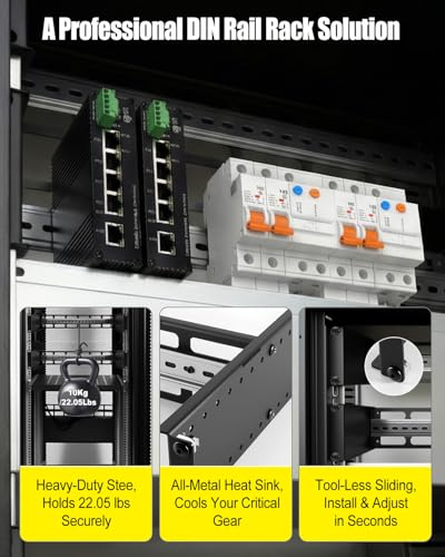 19 Inch Rack Mount DIN Rail Kit, 2U Adjustable Depth Mounting Bracket