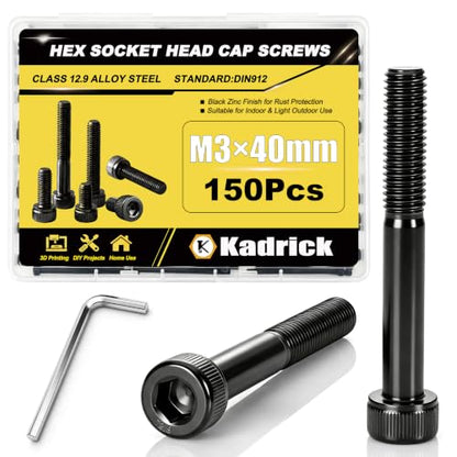 KADRICK 150PCS M3 x 40mm Hex Socket Head Cap Screws, Partially Threaded - size: M3x40MM 150PCS