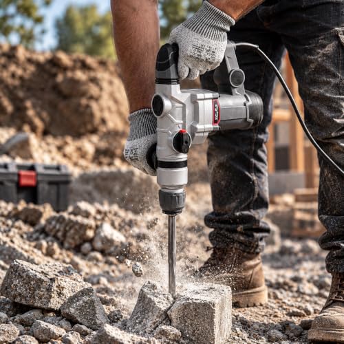 XtremepowerUS 1200W Electric Rotary Hammer SDS Plus Drill Swivel Adjustable Handle Drilling With Flat Chisels, Point Chisels and 3 Drill Bits Carrying Case - size: 1200W