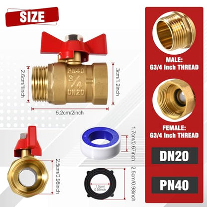 2PCS Full Flow Brass Garden Hose Shut Off Valve, G3/4" Male x Female Thread No Restricted-Flow Water Shut-Off Connector, Heavy Duty High Flow Full Port Ball Valve Adapter (Butterfly Handle) - style: Male x Female-Butterfly Handle 2PCS