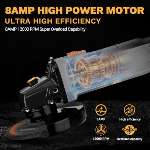 8-Amp Angle Grinder: DEKOPRO 4-1/2 inch Electric Corded Grinder Power Tools with Grinding and Cutting Wheels, Auxiliary Handle and Wrench for Cutting, Polishing and Grinding