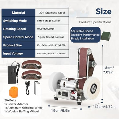3-In-1 Mini Belt Sander, Adjustable Speed Electric Bench Grinder Sanding Machine, Table Top Grinder Polisher for DIY Craft Wood Stained Glass Jewelry Making Bench Grinder - size: 15x12x18cm/5.9x4.72x7.09in