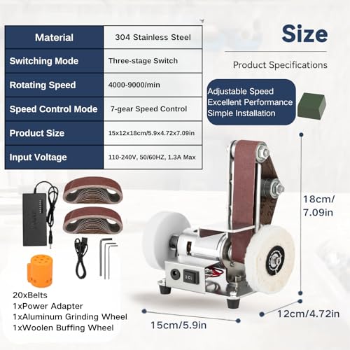 3-In-1 Mini Belt Sander, Adjustable Speed Electric Bench Grinder Sanding Machine, Table Top Grinder Polisher for DIY Craft Wood Stained Glass Jewelry Making Bench Grinder - size: 15x12x18cm/5.9x4.72x7.09in