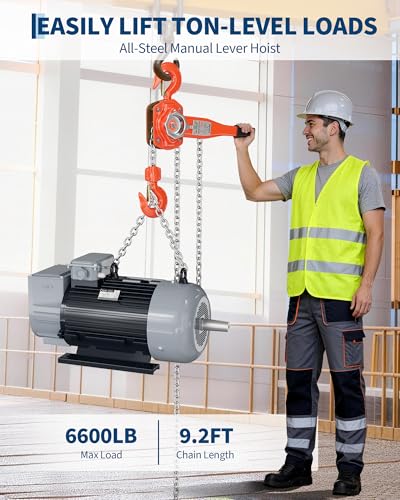 Manual Lever Chain Hoist 3 TON 6600 LBS Capacity 10FT Lift 2 Heavy Duty Hooks Commercial Grade Steel for Lifting Pulling Construction Building Garages Warehouse Automotive Machinery - size: 3T 6600lb 10FT
