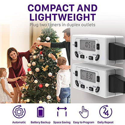 Fosmon 7 Day Digital Timers for Electrical Outlets, Indoor Plug-in Light Timers Switch Programmable, Electric Wall Plug for Lamp, Grow Reptile Lights, Aquarium, 15A/1875W, Grounded - style: 7 Day 1 pack
