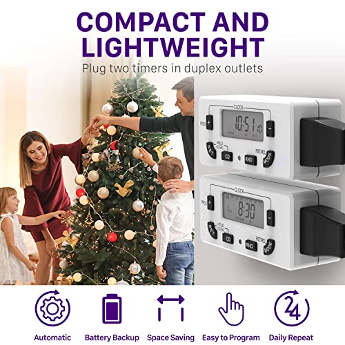 Fosmon 7 Day Digital Timers for Electrical Outlets, Indoor Plug-in Light Timers Switch Programmable, Electric Wall Plug for Grow/Reptile Light, Lamp, Appliance, Aquarium, Fish Tank - 2 Pack - style: 7 Day 2 pack