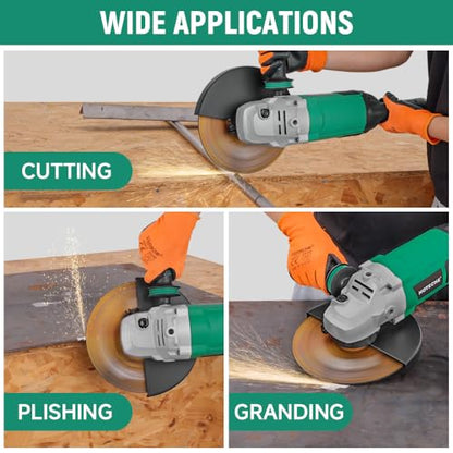 Hoteche 9-Inch Angle Grinder 4-HP Grinding and Cutting Tool Fits 7/8" Hole Size Wheels with Rotatable Handle and Lock-On Switch - size: 9-Inch 4-HP