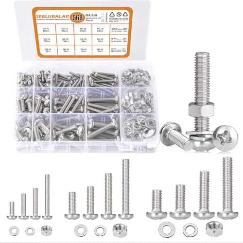 568 Pcs M4 M6 M8 Phillips Pan Head Machine Screws Bolts Assortment Kit - size: M4/M6/M8 - 10/16/20/30/40mm