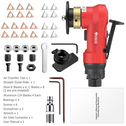 Upgraded Pneumatic Chamfer Tool with Straight Guide Plate Save Guide Wheels - color: Red