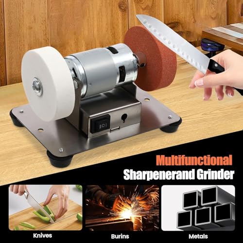 Small Bench Grinder for Sharpening, 6 x 4 x 4in Mini Belt Sander, 96W Electric Benchtop Sander, 7 Adjustable Speed for Metal Wood DIY Handcraft, Tool & Knife Sharpening